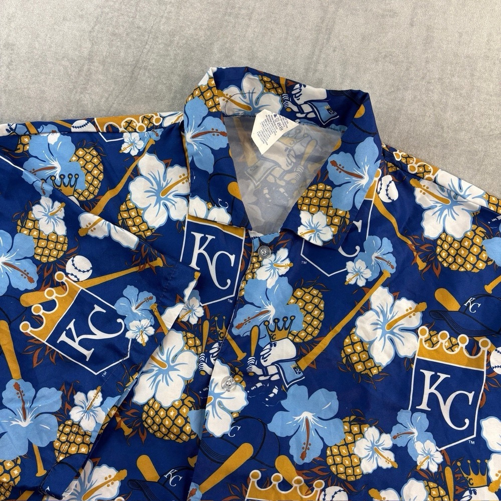 VTG Kansas City Royals Hawaiian Shirt Blue Floral MLB Button Up Mens XL